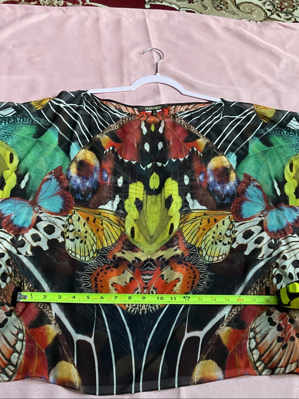 Roberto Cavalli Black Multicolor Butterfly-Print Sheer Tunic Top - Picture 9 of 13